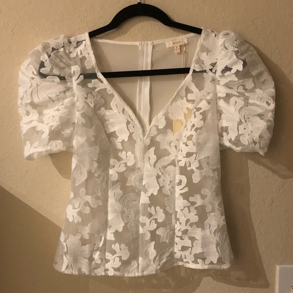 Peach Couture Tops - NWT Peach floral embroidered sheer top